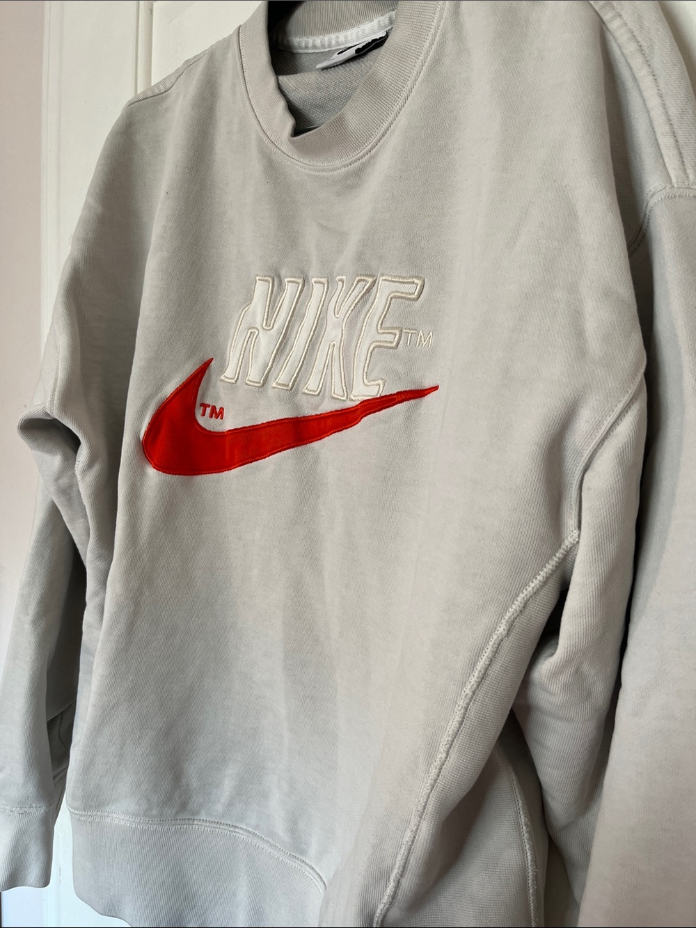 Nike Light Gray Crewneck Sweatshirt with Orange Swoosh - Picture 3 of 5